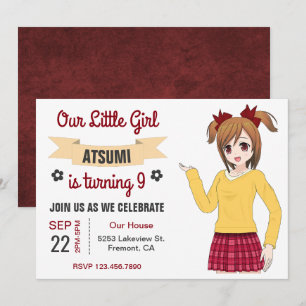 Convite de Aniversário de Menina de Anime Japonês 