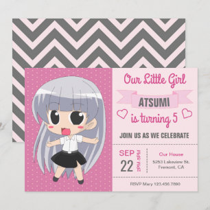 Convite de Aniversário de Menina de Anime Japonês 