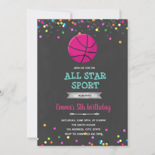 Convite de aniversário de menina de basquete
