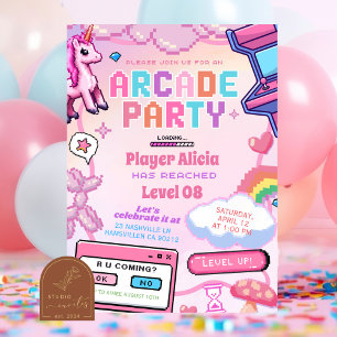 Convite de Aniversário de Menina de Jogo de Arcade