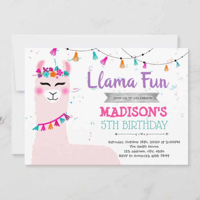 Convite de aniversário de menina de lhama fofa (Frente)