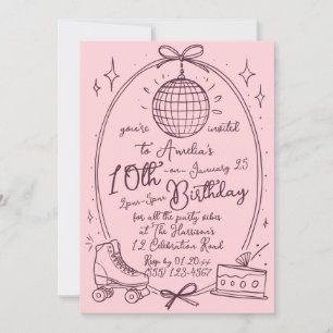 Convite de Aniversário de Menina de Patins Rosa