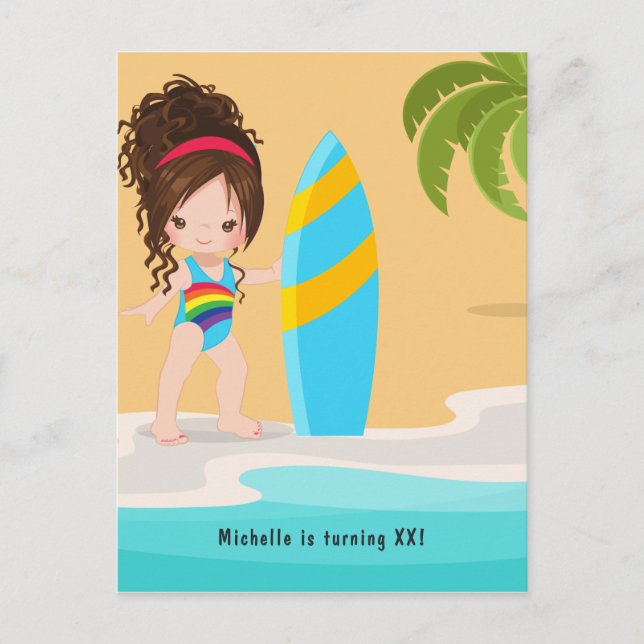 Convite de Aniversário de Menina de Praia de Verão (Frente)