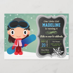 Convite de Aniversário de Menina de Snowboard Fofa