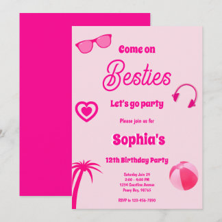 Convite de Aniversário de Menina de Verão Rosa Que