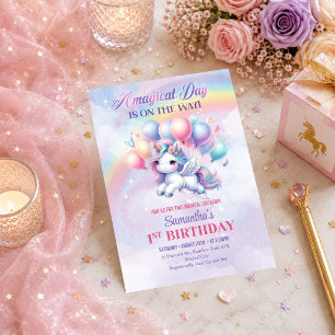 Convite de Aniversário de Menina Dia Mágico Unicór