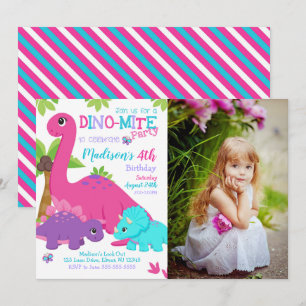 Convite de Aniversário de Menina Dinossauro Festa 