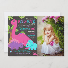 Convite de Aniversário de Menina Dinossauro Foto F