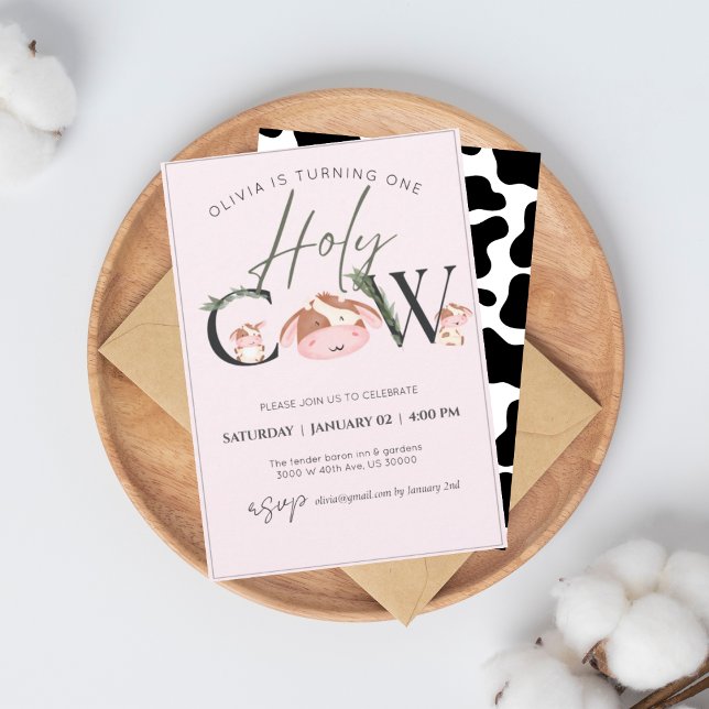 convite de aniversário de menina do tema vaca (Criador carregado)