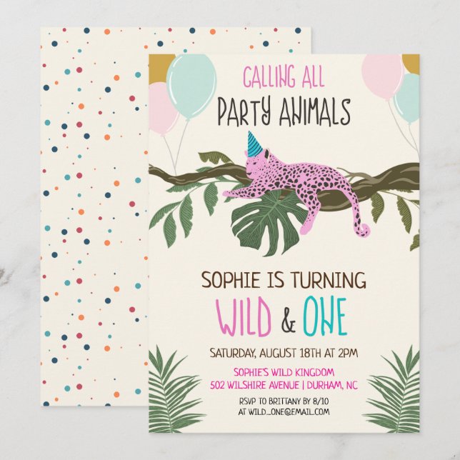 Convite de aniversário de menina do Zoológico da S (Frente/Verso)