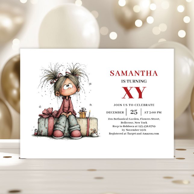 Convite de aniversário de menina engraçada e brinc (Funny Playful Girl Birthday invitation)
