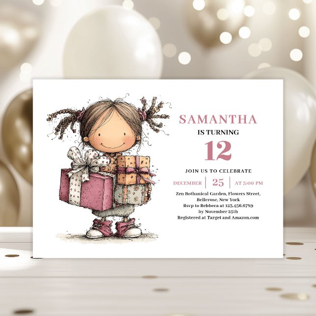 Convite de Aniversário de Menina Engraçada e Excên (Funny Quirky Girl Birthday Invitation Printable Pink)