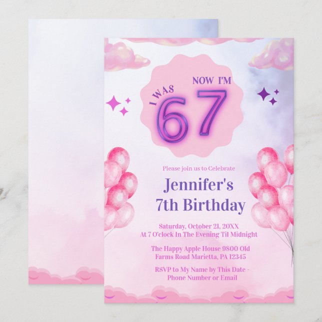 Convite de Aniversário de Menina “Eu Era 6 Agora T (Frente/Verso)
