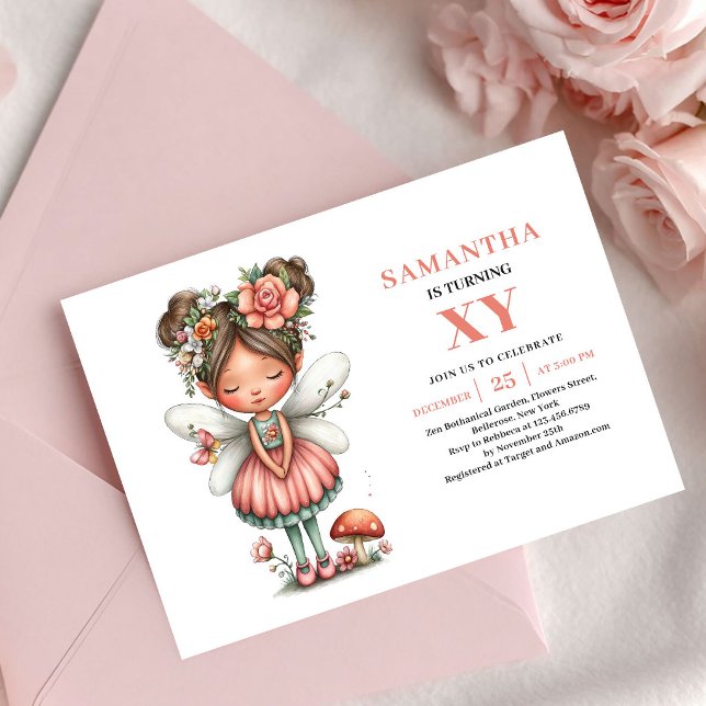 Convite de Aniversário de Menina Fada Encantadora  (Enchanting Fairy Girl Birthday Pink Pastel invitation)