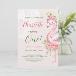 Convite de Aniversário de Menina Flamingo Floral R