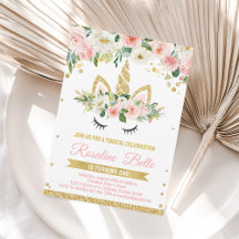 Convite de Aniversário de Menina Floral Rosa Doura