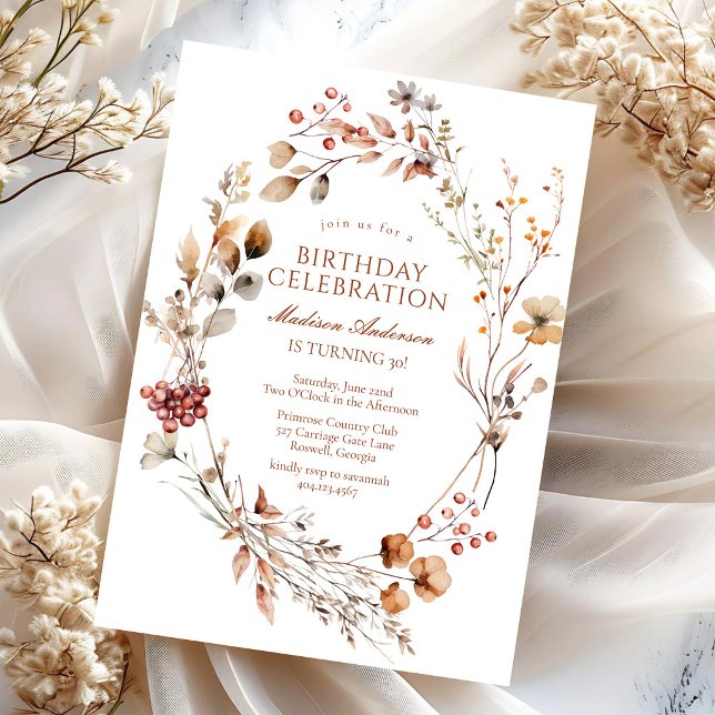 Convite de Aniversário de Menina Floral Rústico Mo (Criador carregado)