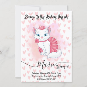 Convite de aniversário de menina gato fofo.