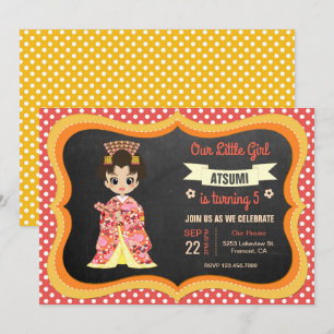 Convite de Aniversário de Menina Japonesa com Kimo