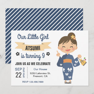 Convite de Aniversário de Menina Japonesa com Quim