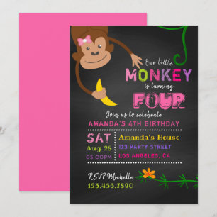 Convite de Aniversário de Menina Macaquinho Loquin