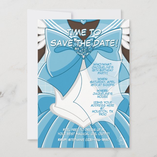 Convite de aniversário de menina mágica azul [SKII (Frente)