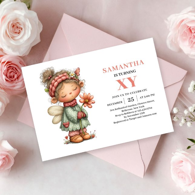 Convite de aniversário de menina mágica fada rosa  (Magical Fairy Girl Birthday Pink Pastel invitation)