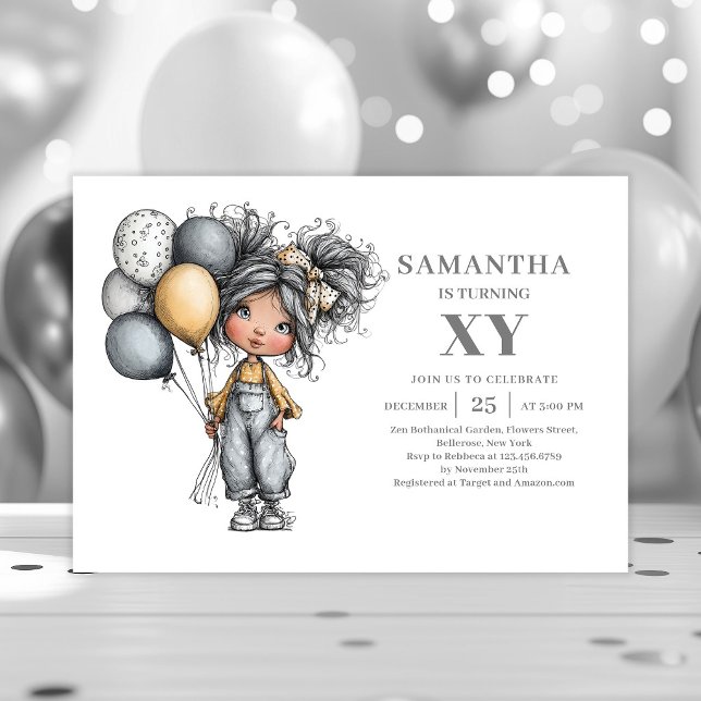 Convite de aniversário de menina moderna Chic Pret (Chic Modern Girl Birthday Black Gold invitation)
