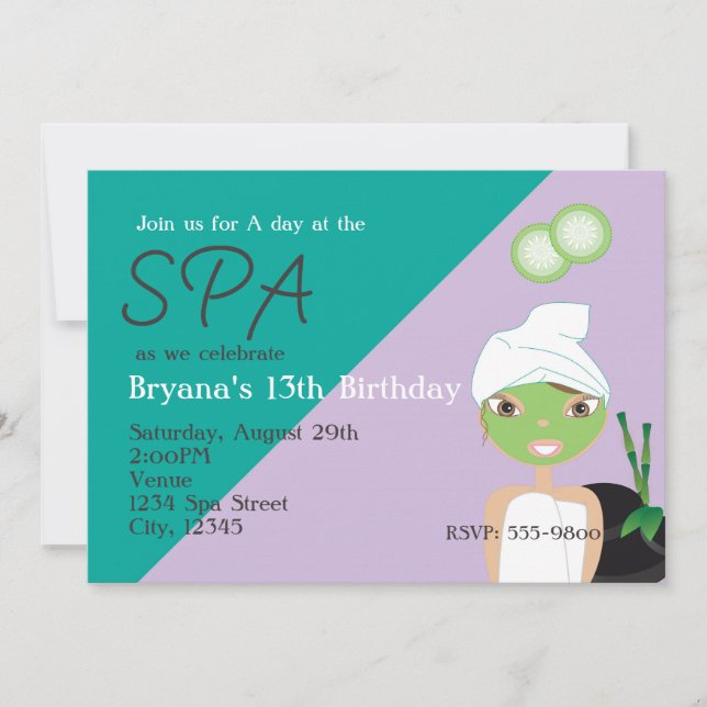 Convite de aniversário de menina no Spa de beleza (Frente)
