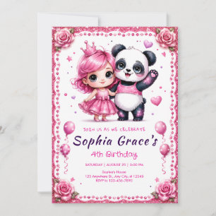 Convite de Aniversário de Menina Panda Rosa Fofa