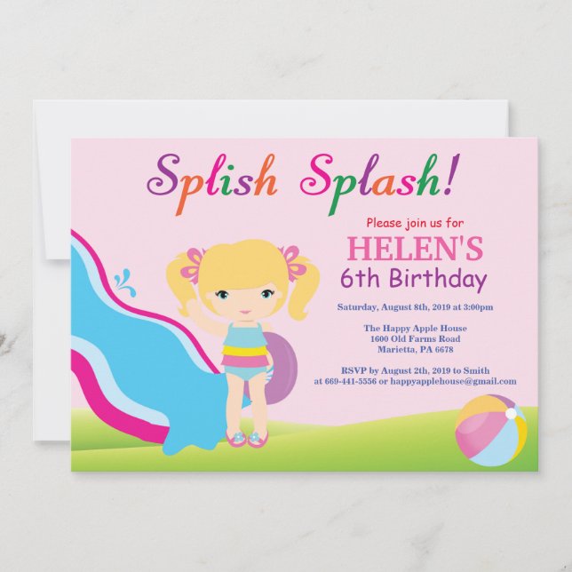 Convite de Aniversário de Menina para Festa de Pis (Frente)