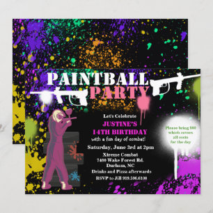 Convite de Aniversário de Menina para Paintball Fe