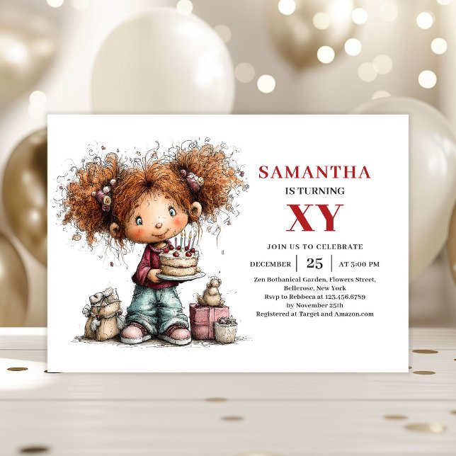 Convite de Aniversário de Menina Pequena Tema de F (Toddler Girl Birthday Invitation Cute Party Theme Ideas)