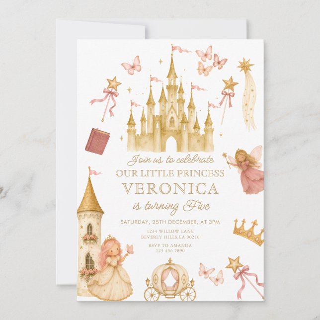 Convite de Aniversário de Menina Princesa de Conto (Frente)