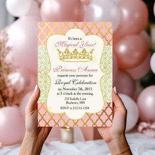 Convite de Aniversário de Menina Princesa Rosa e D