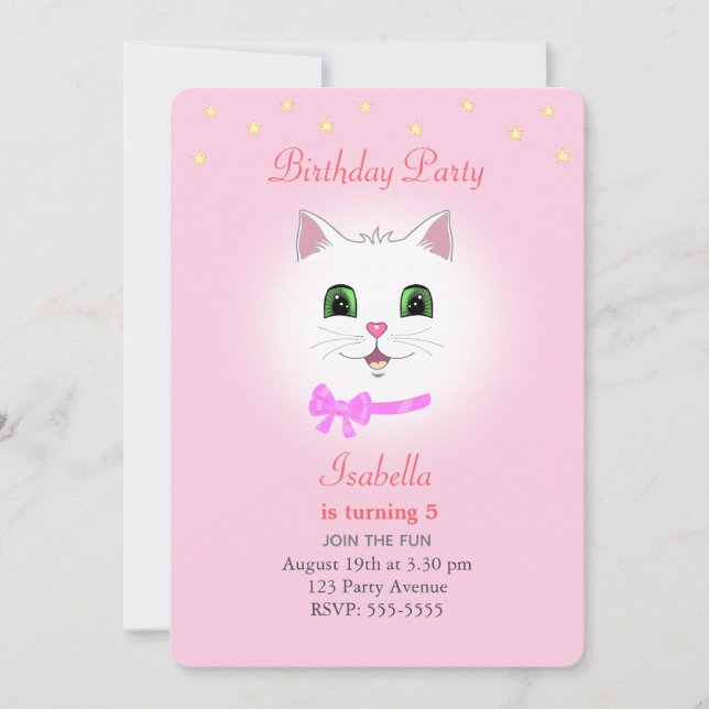 Convite de Aniversário de Menina Rosa Claro com Ga (Frente)