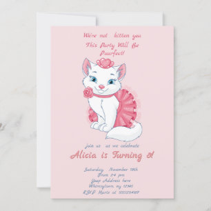 Convite de aniversário de menina rosa gato fofo.
