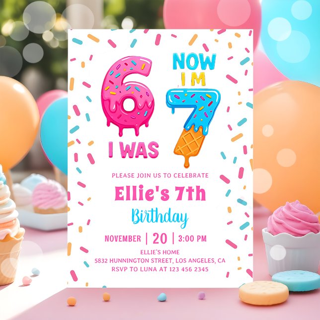 Convite de Aniversário de Menina Seis Sete Donut d (Criador carregado)
