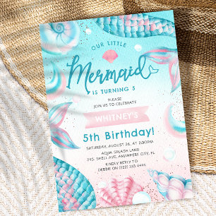 Convite de Aniversário de Menina Sereia Fofa