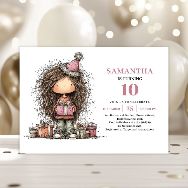 Convite de Aniversário de Menina Totalmente Editáv (Fully Editable Girl Birthday Invitation Digital)