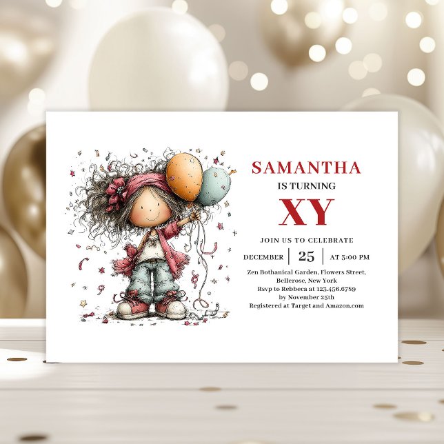 Convite de Aniversário de Menina Única Ideias de F (Unique Girl Birthday Invitation Trendy Party Ideas)
