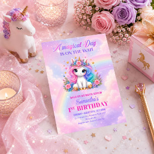 Convite de Aniversário de Menina Unicórnio Colorid