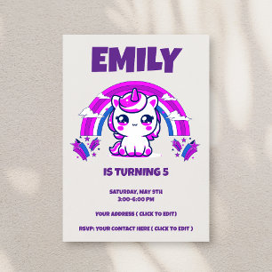 Convite de Aniversário de Menina Unicórnio   Editá