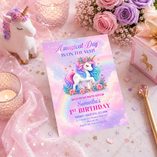 Convite de Aniversário de Menina Unicórnio Mágico