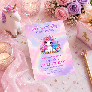 Convite de Aniversário de Menina Unicórnio Pastel