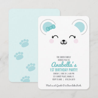 Convite de Aniversário de Menina Urso Polar Invern
