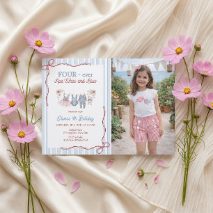 Convite de aniversário de menina Vermelho Branco e