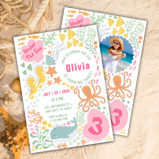Convite de Aniversário de Meninas | Animais do Oce