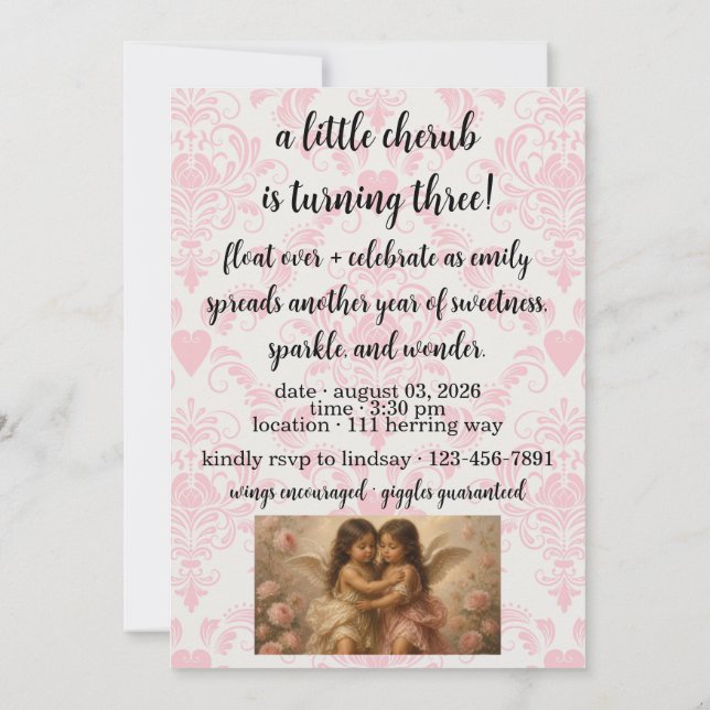 convite de aniversário de meninas anjo suave queru (Verso)