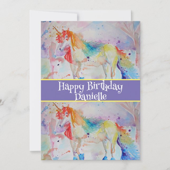 Convite de Aniversário de Meninas Arte de Unicórni (Frente)